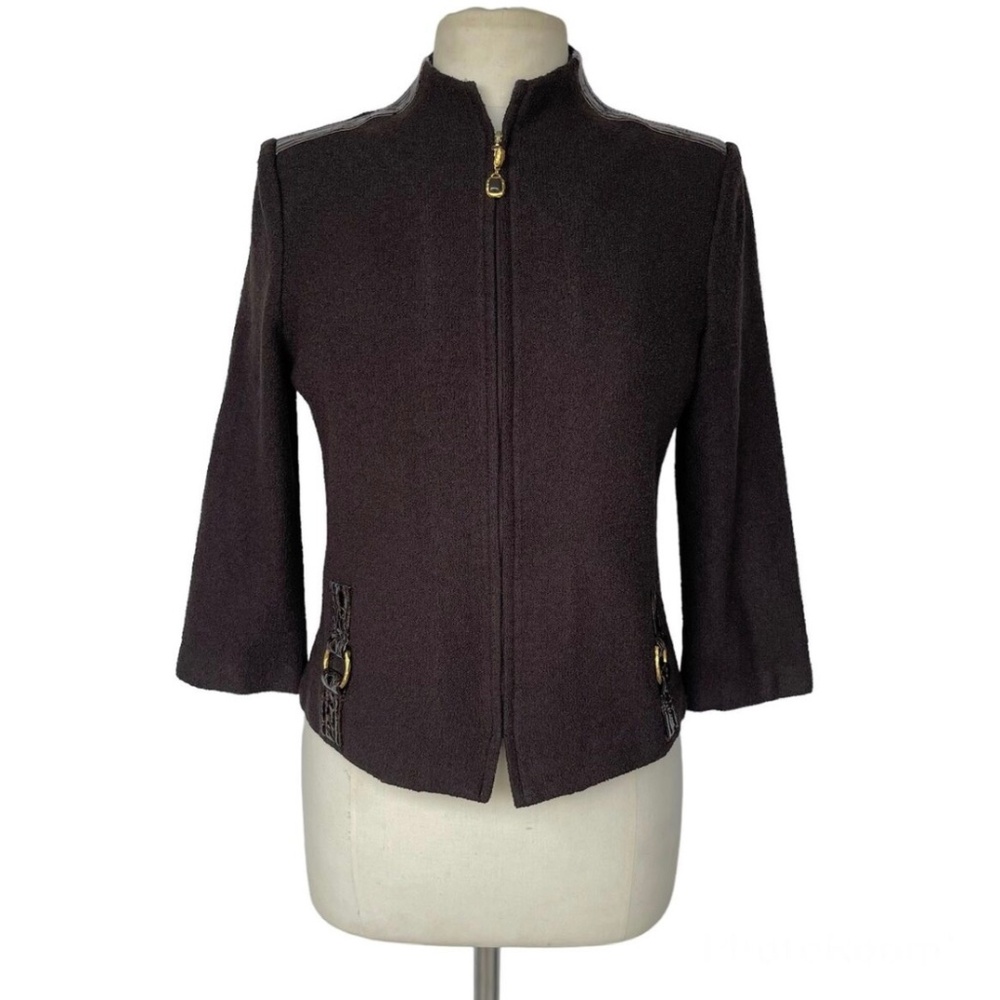 St. John Collection Vintage Y2K Knit Blazer with leather detail, size 8